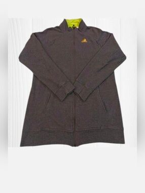 Adidas Women's Gray Full Zip Athletic Jacket With Neon Green Collar L